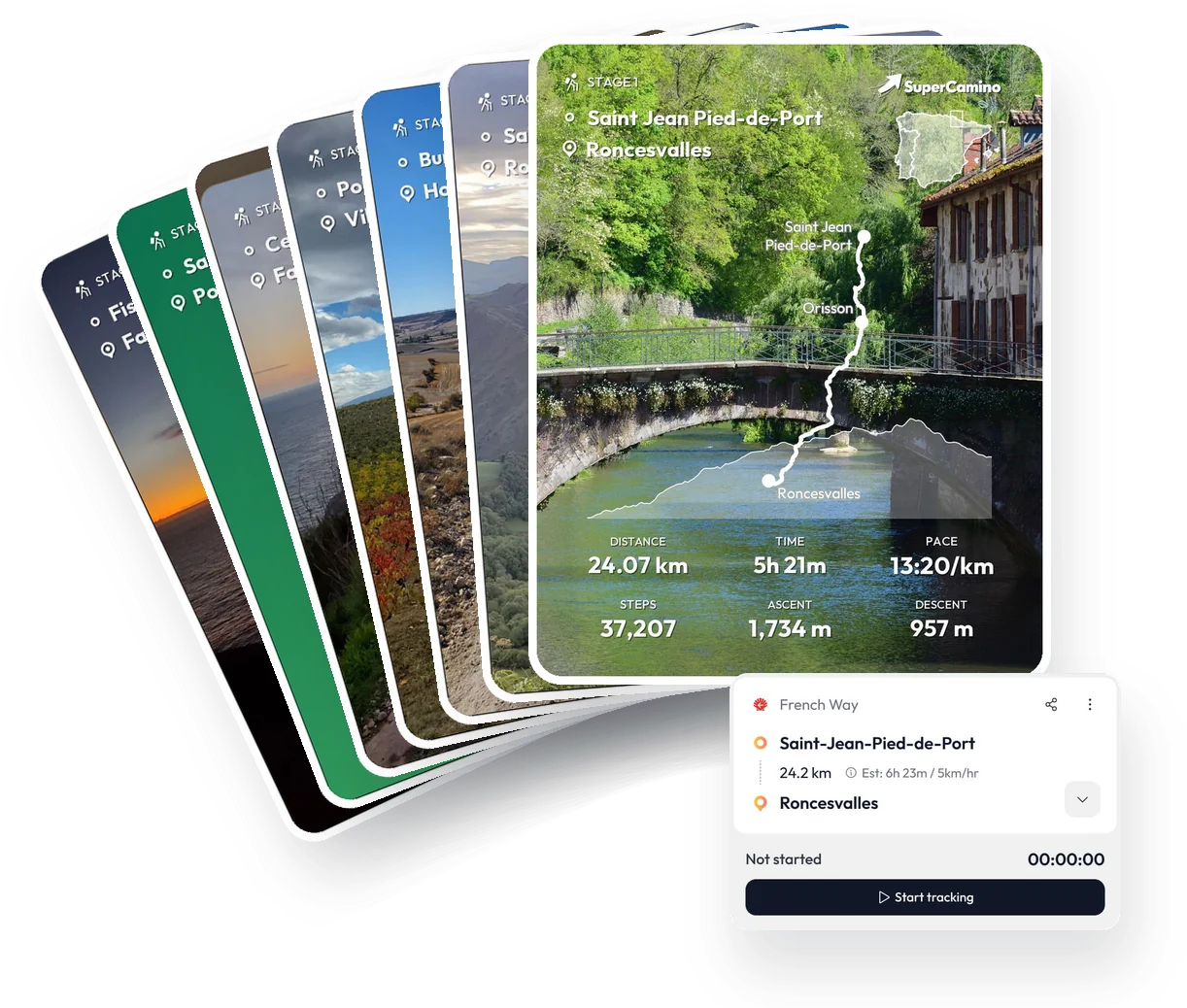 Shareable stage photos with route, distance and climb